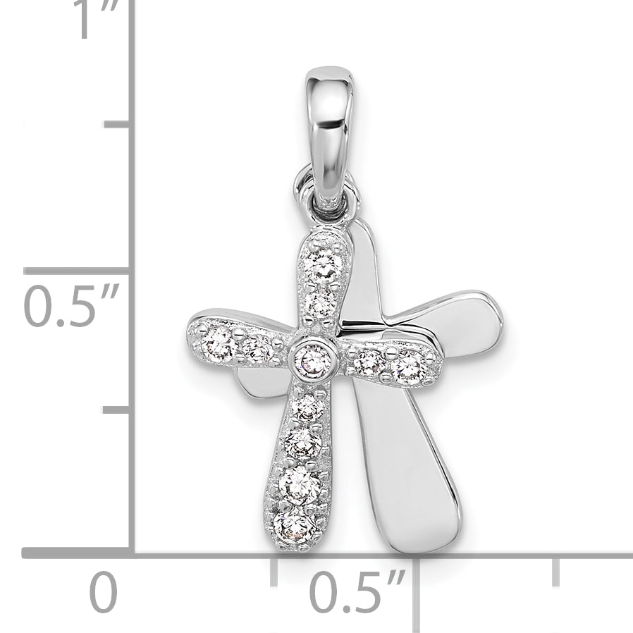 Sterling Silver Rhodium-plated CZ 2 Piece Cross Pendant