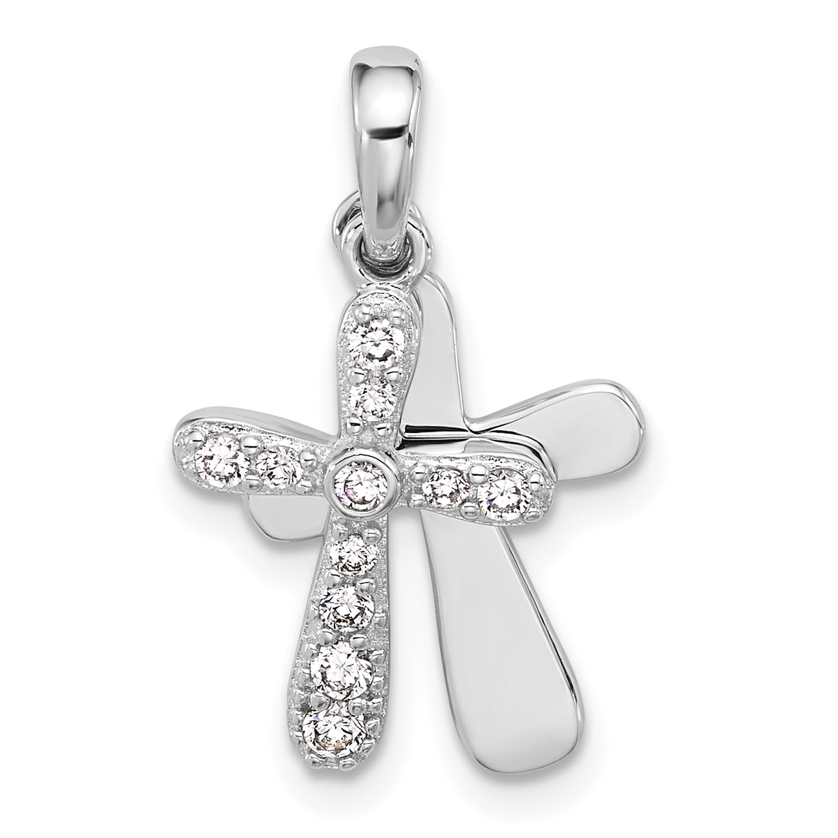 Sterling Silver Rhodium-plated CZ 2 Piece Cross Pendant