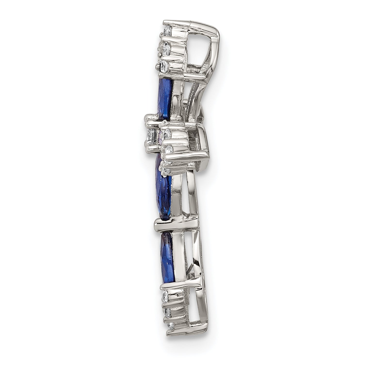 SS Flash Platinum-plated Synthetic Blue Spinel and CZ Cross Chain