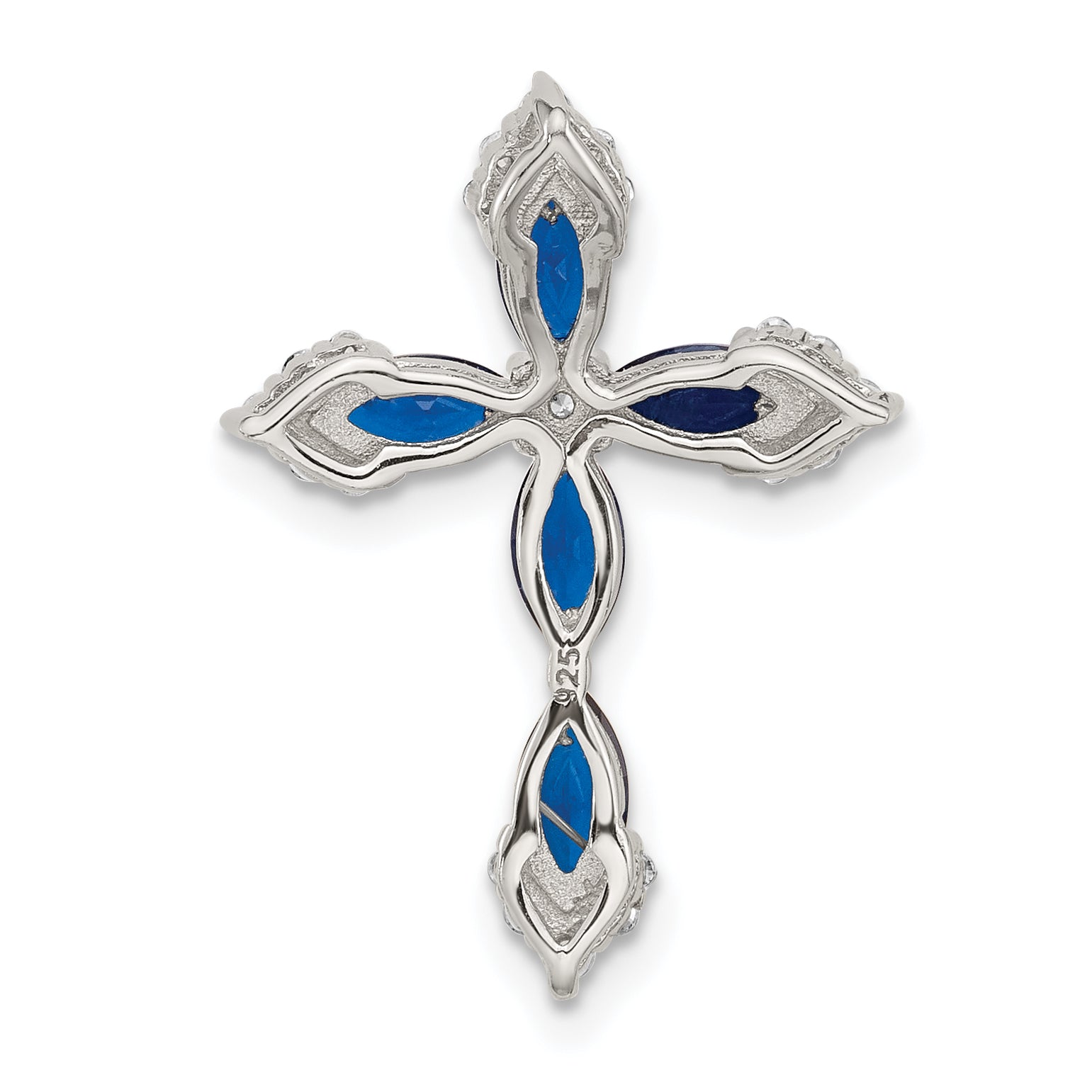 SS Flash Platinum-plated Synthetic Blue Spinel and CZ Cross Chain