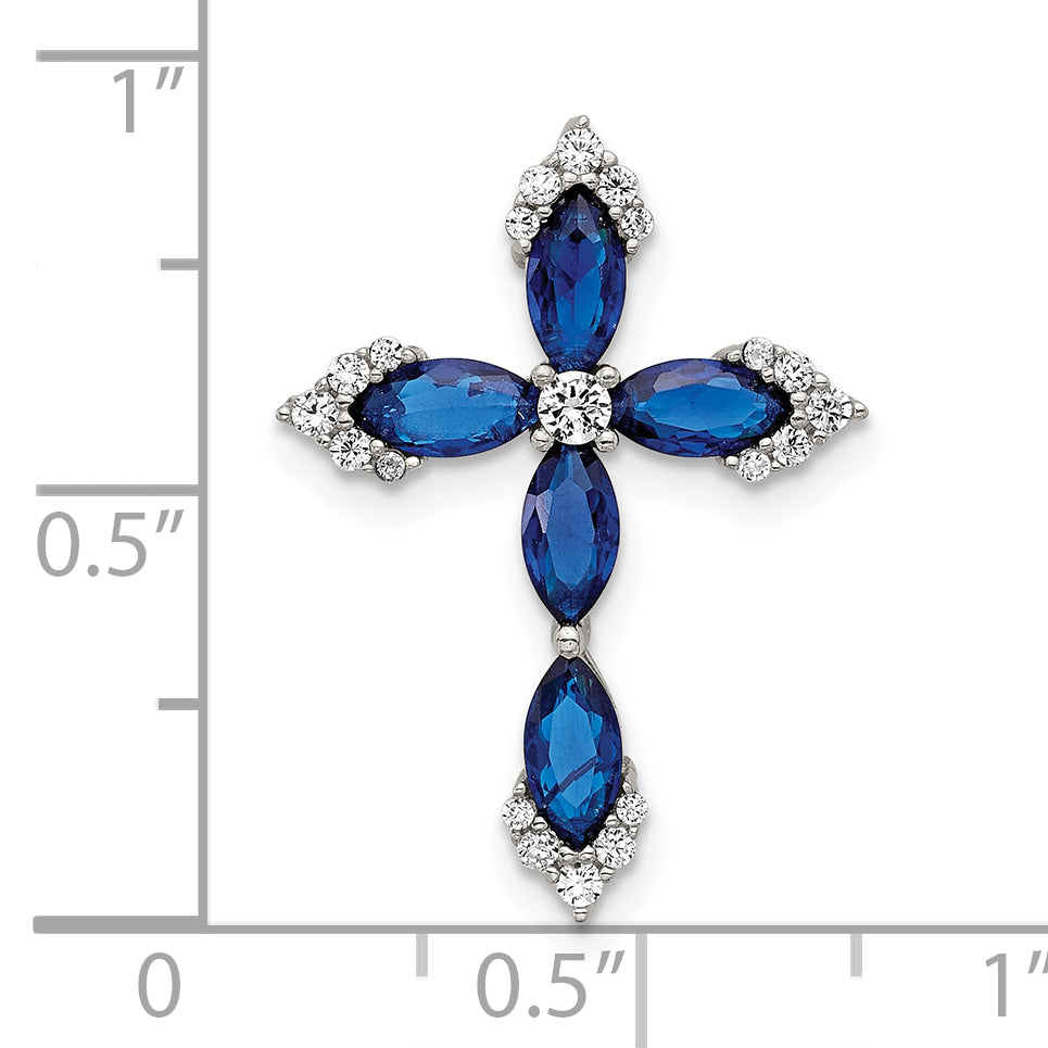 SS Flash Platinum-plated Synthetic Blue Spinel and CZ Cross Chain