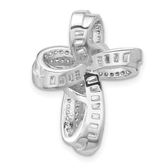 Sterling Silver Rhodium-plated Fancy CZ Cross Pendant Slide