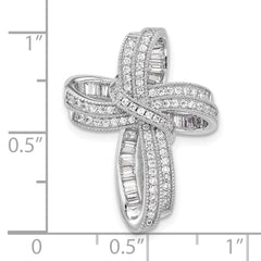 Sterling Silver Rhodium-plated Fancy CZ Cross Pendant Slide