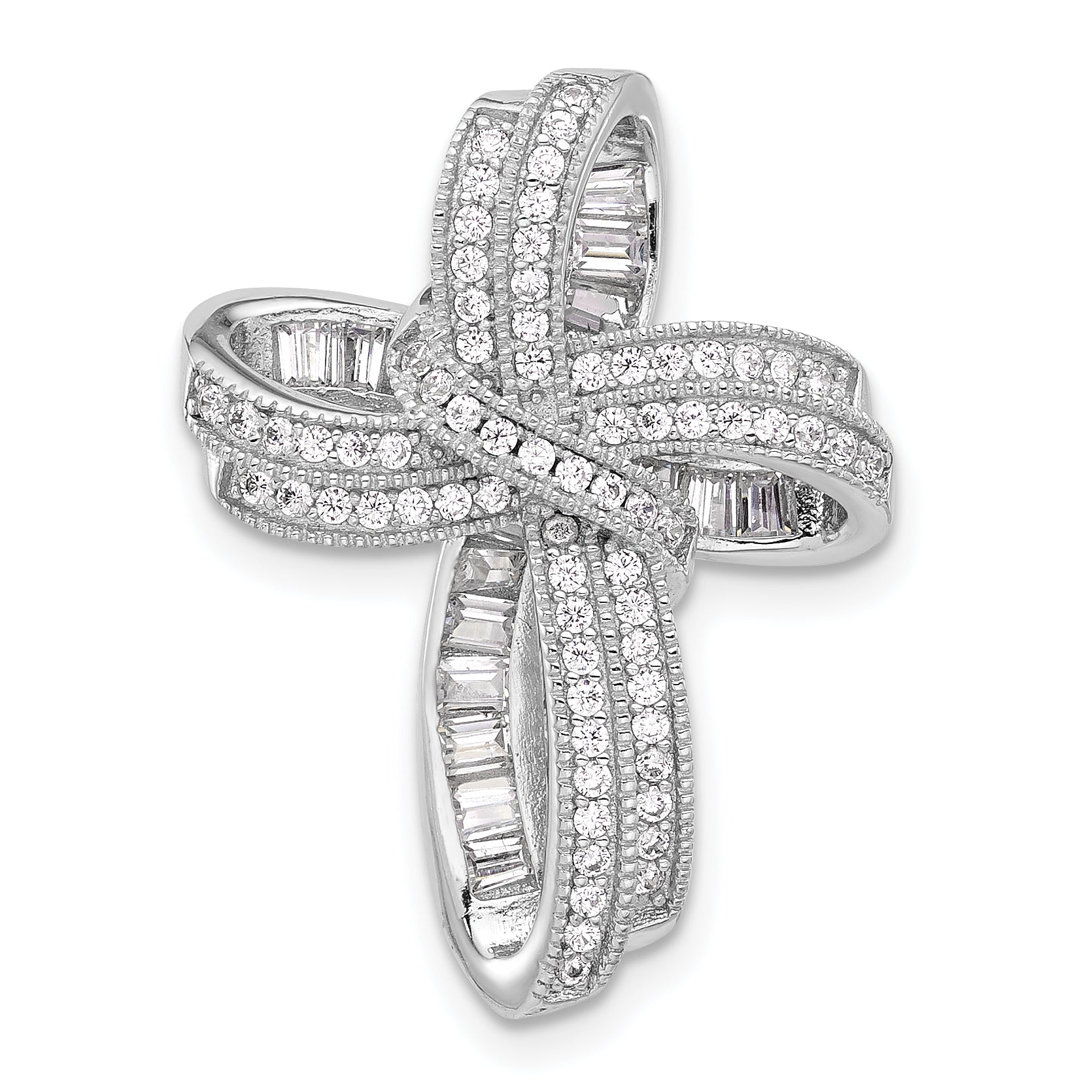 Sterling Silver Rhodium-plated Fancy CZ Cross Pendant Slide