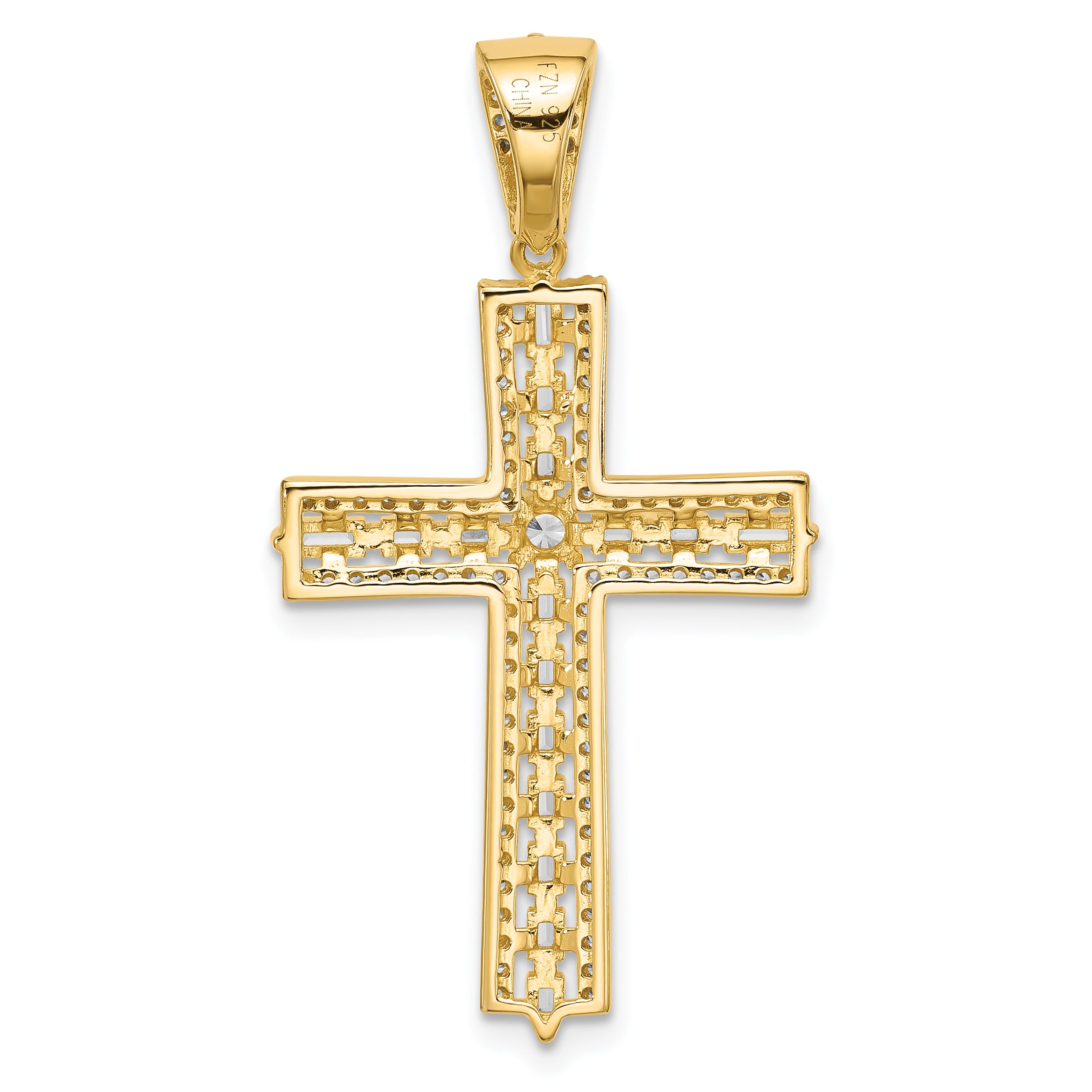 Sterling Silver Gold-tone CZ Latin Cross Pendant