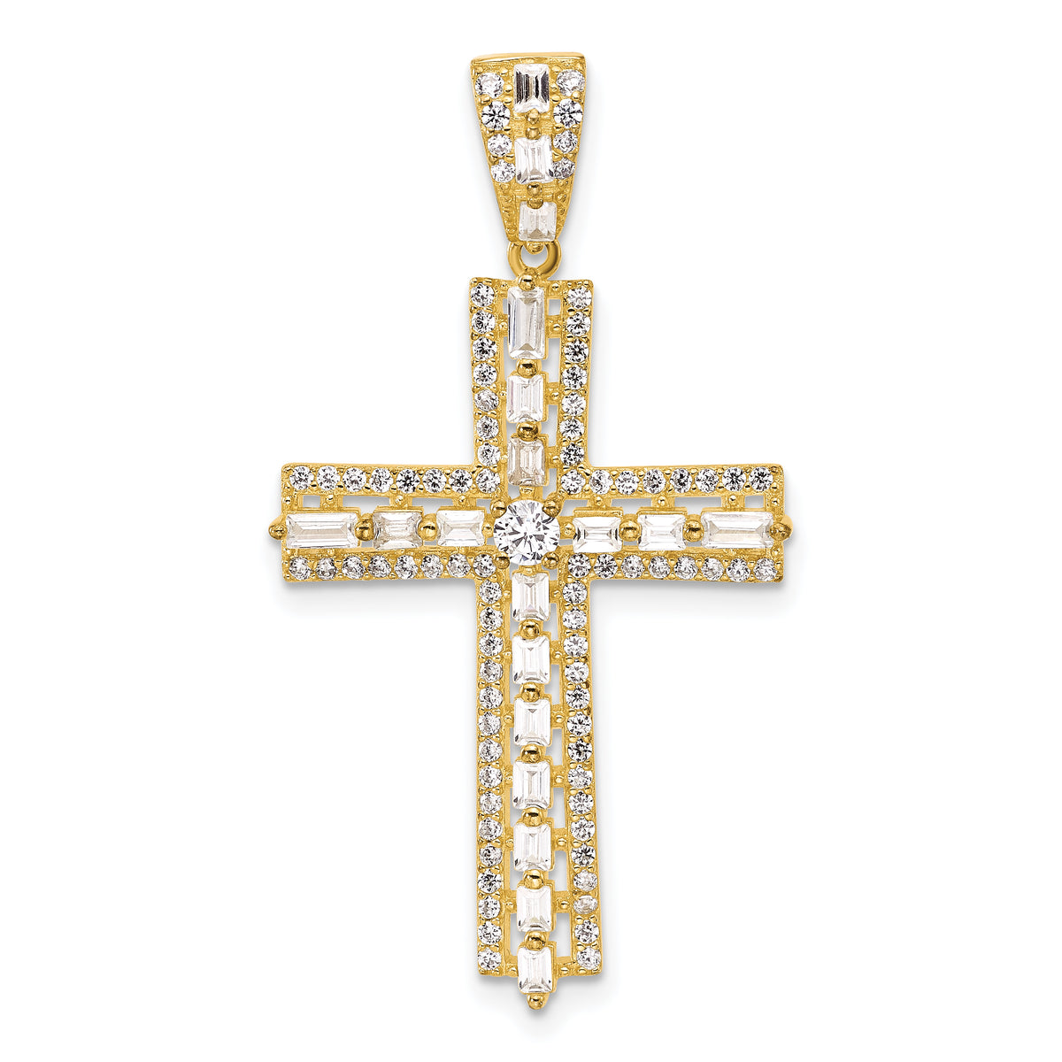 Sterling Silver Gold-tone CZ Latin Cross Pendant