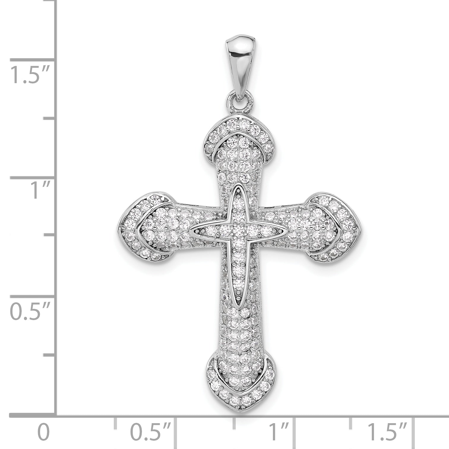 Sterling Silver Rhodium-plated CZ Cross Pendant