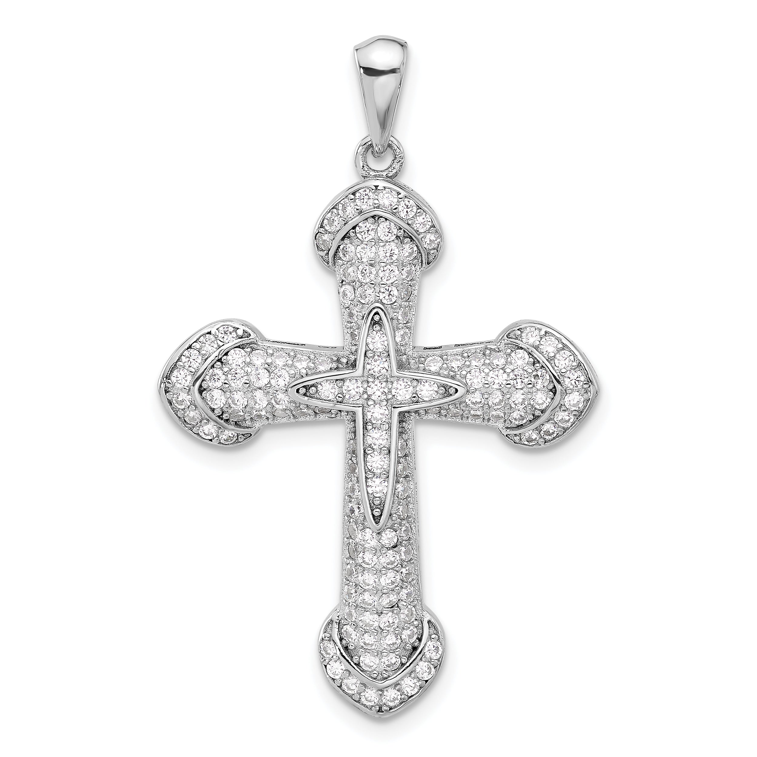 Sterling Silver Rhodium-plated CZ Cross Pendant