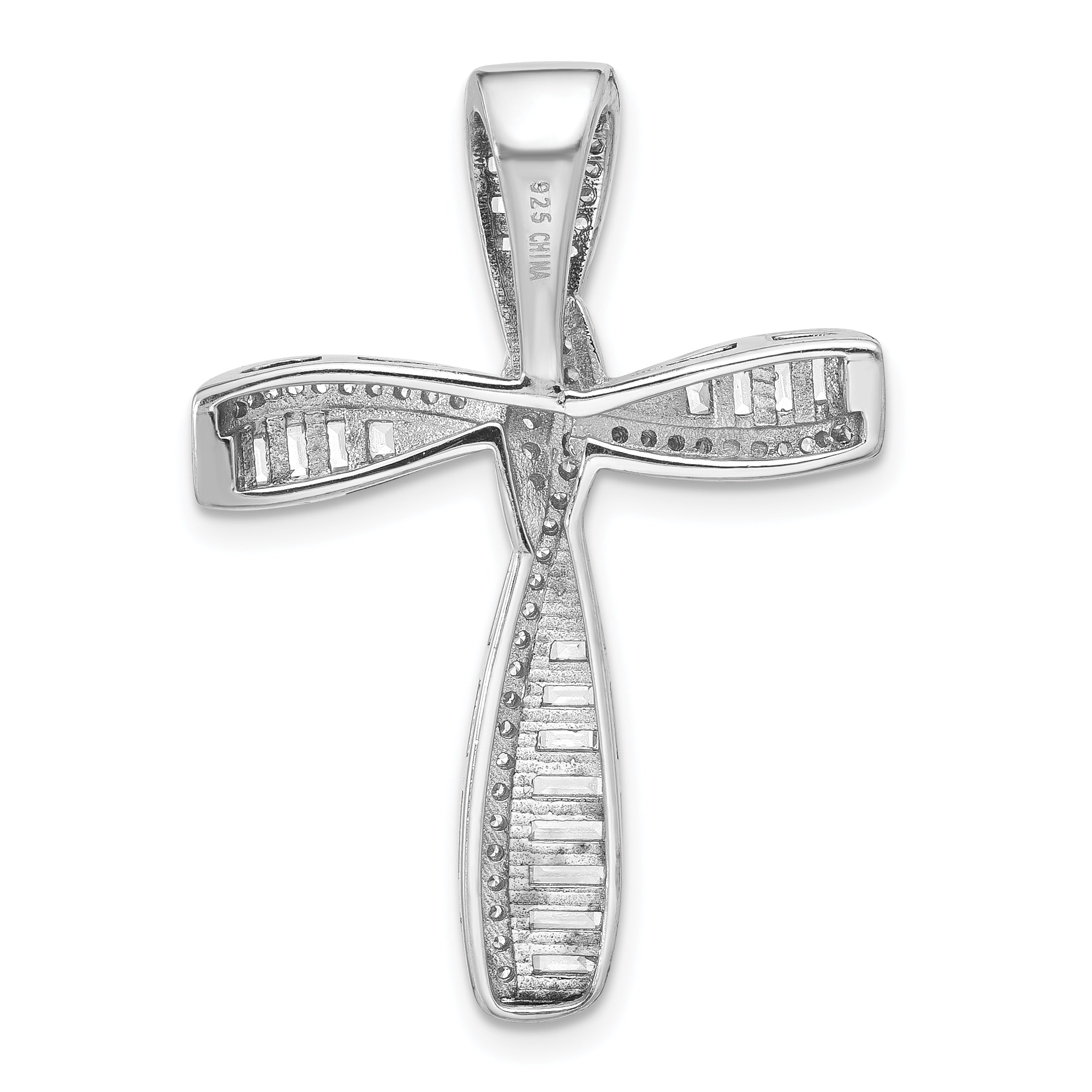 Sterling Silver Rhodium-plated CZ Cross Pendant Slide