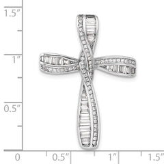 Sterling Silver Rhodium-plated CZ Cross Pendant Slide