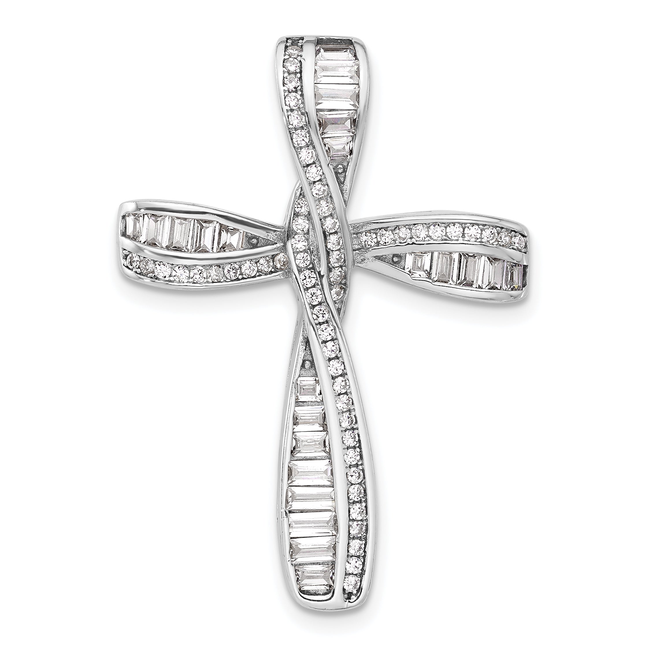 Sterling Silver Rhodium-plated CZ Cross Pendant Slide