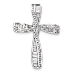 Sterling Silver Rhodium-plated CZ Cross Pendant Slide