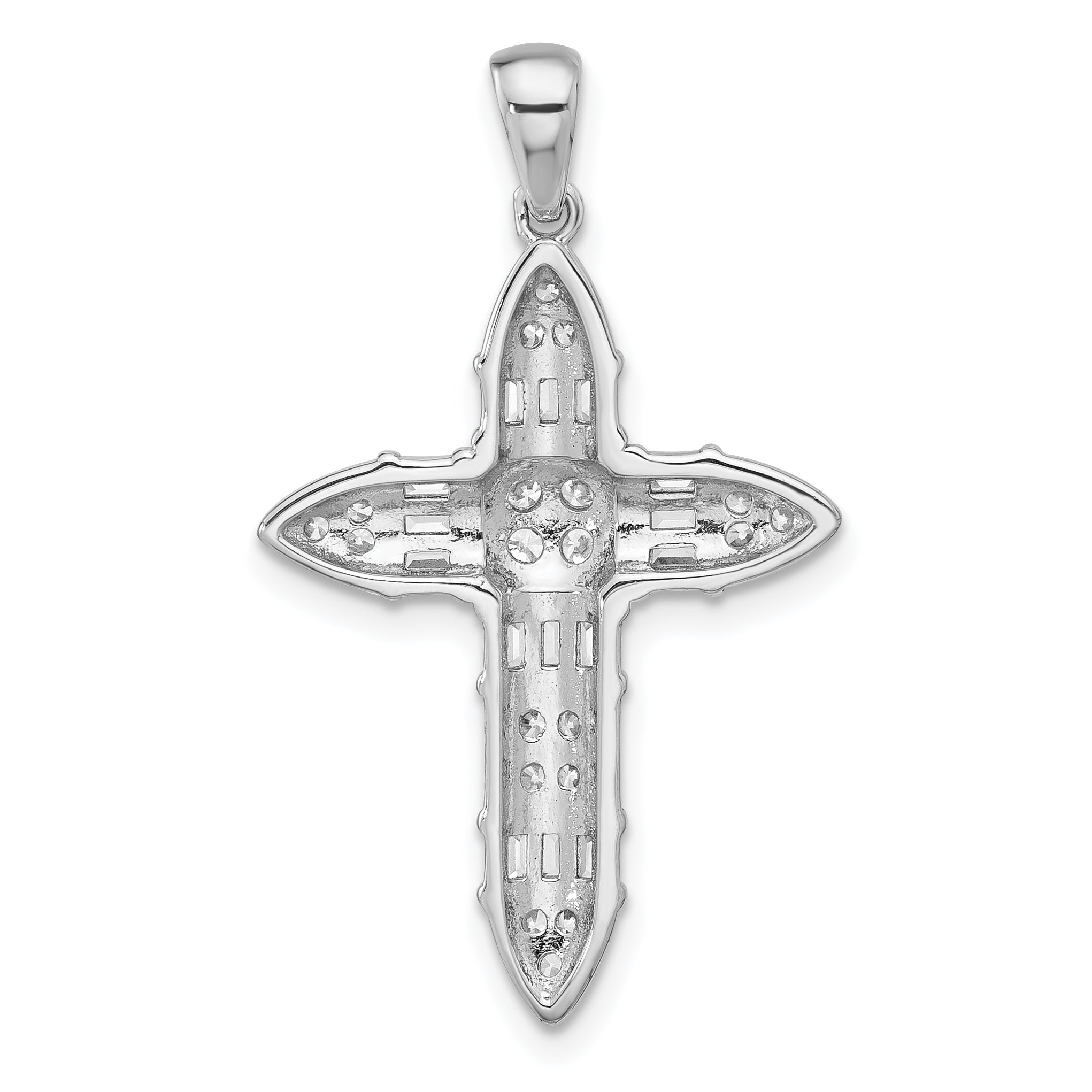 Sterling Silver Rhodium-plated CZ Cross Pendant