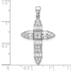 Sterling Silver Rhodium-plated CZ Cross Pendant