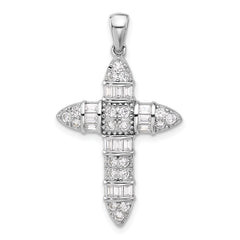 Sterling Silver Rhodium-plated CZ Cross Pendant