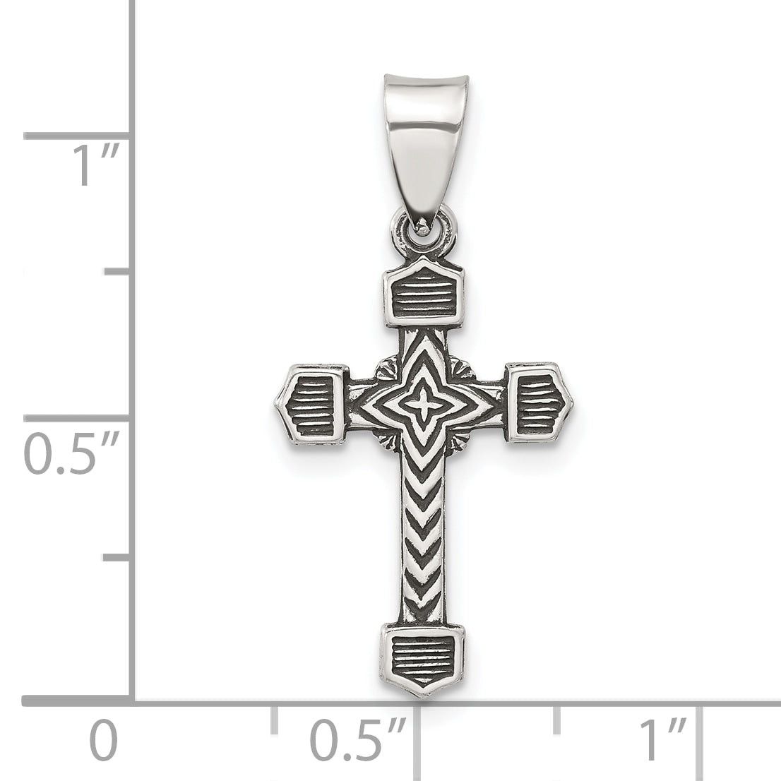 Sterling Silver Antiqued Solid Textured Budded Cross Pendant