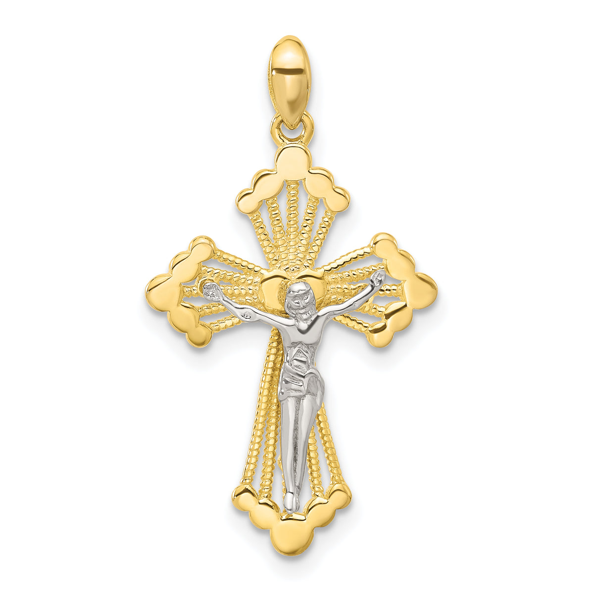 Sterling Silver Gold-tone and Rhodium-plated Crucifix Cross Pendant