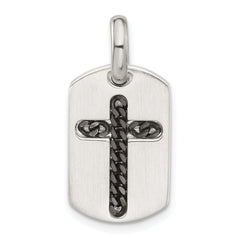 Sterling Silver Satin with Black Rhodium Cross Pendant