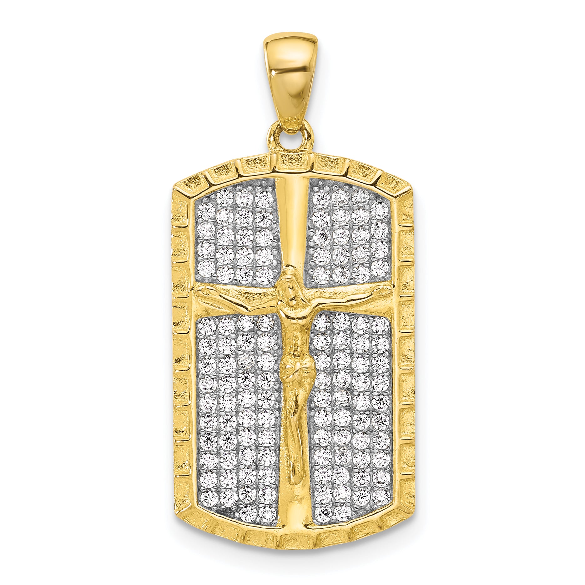 Sterling Silver Rhodium-plated and Gold-tone CZ Cross Crucifix Pendant