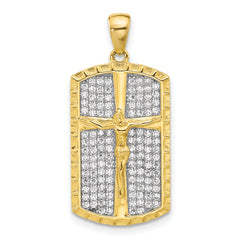 Sterling Silver Rhodium-plated and Gold-tone CZ Cross Crucifix Pendant