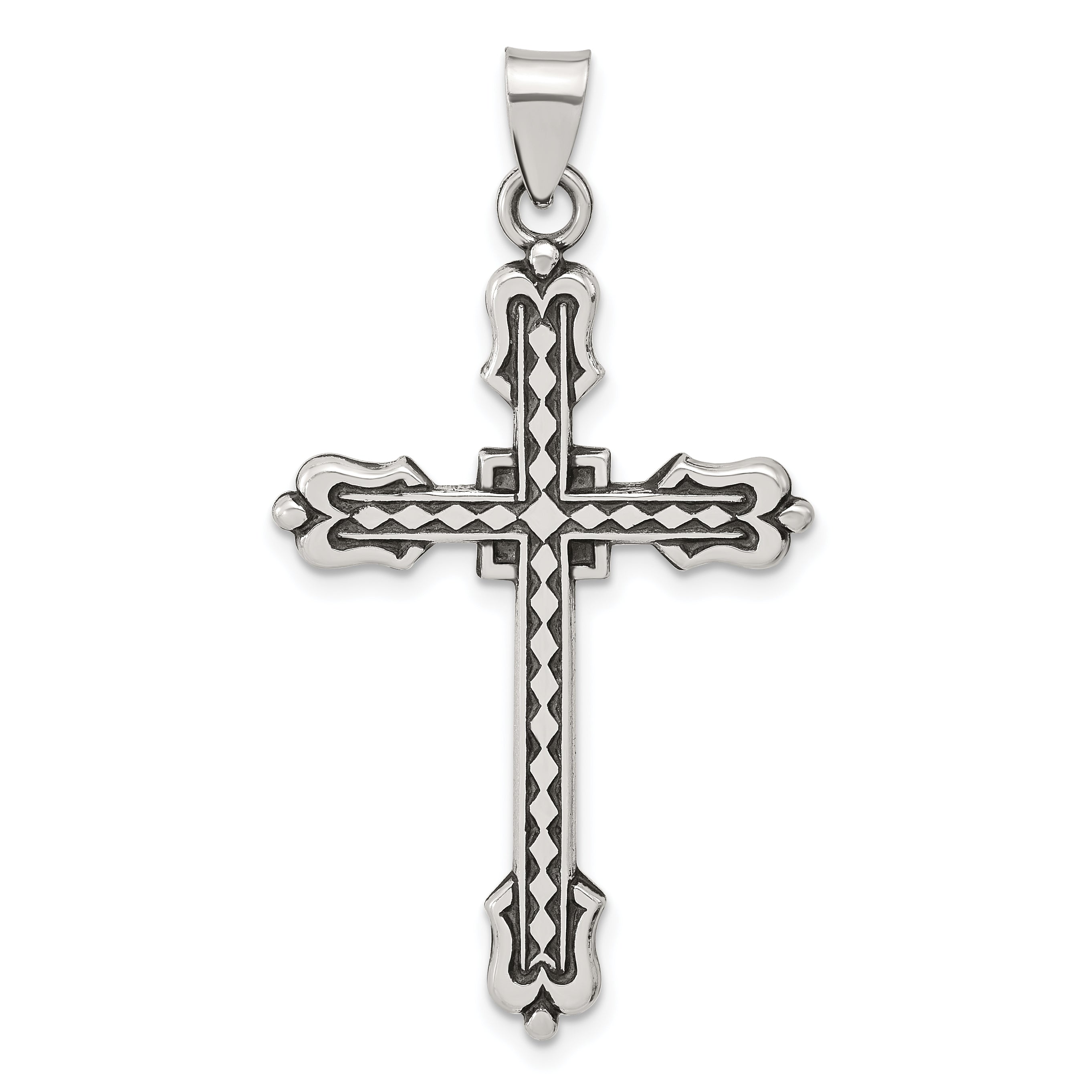 Sterling Silver Antiqued Budded Cross Pendant