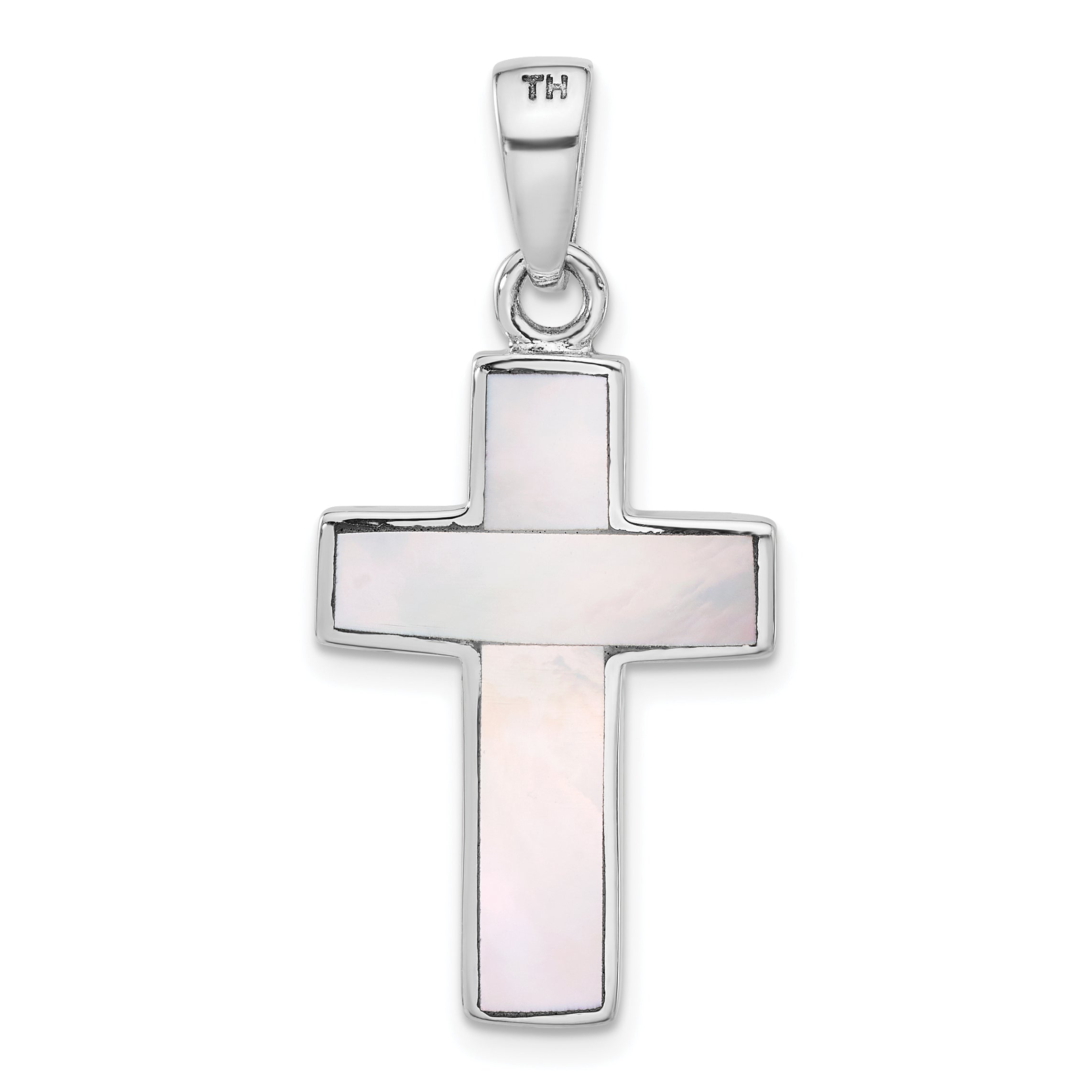 Sterling Silver Rhodium-plated Reversible Mother of Pearl Cross Pendant