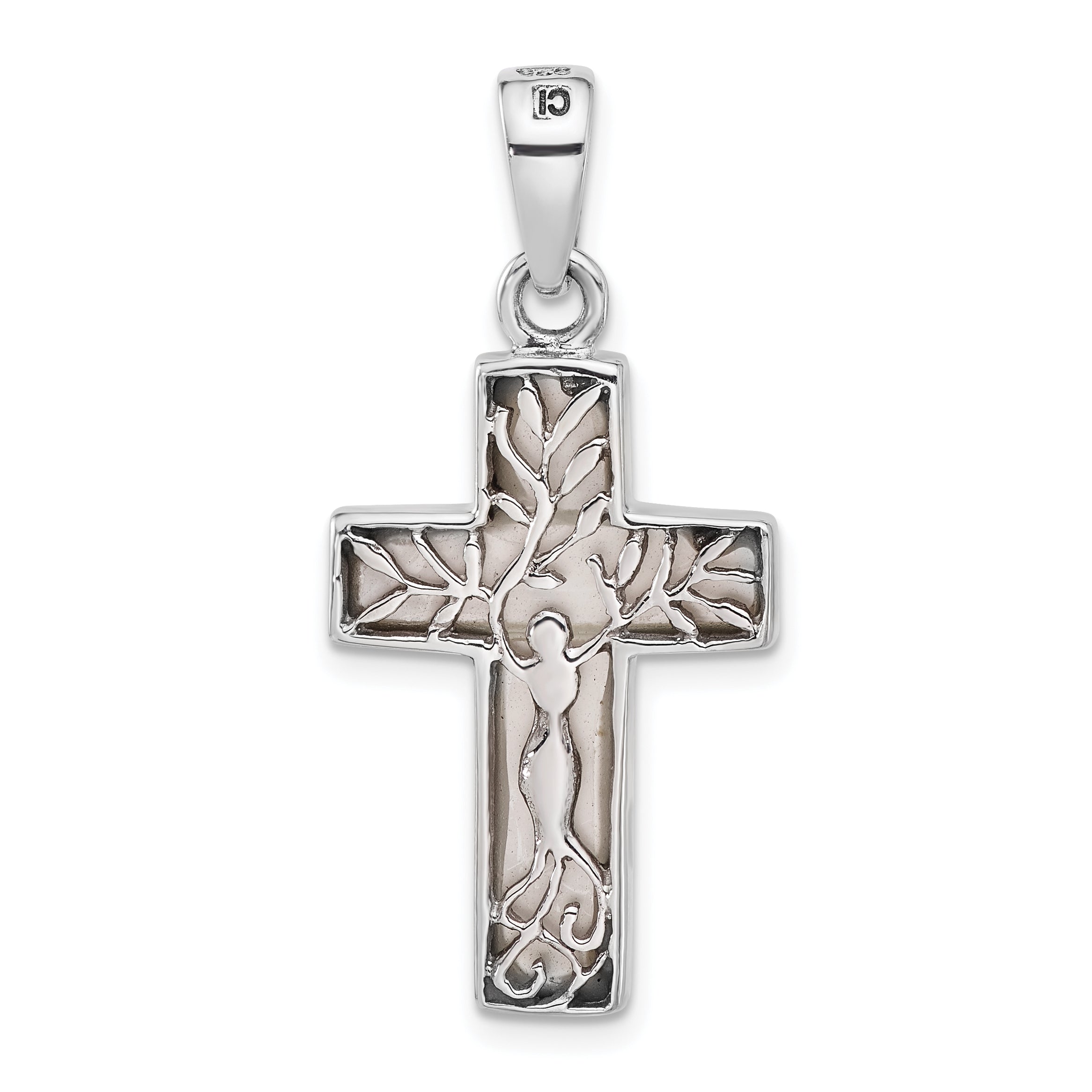 Sterling Silver Rhodium-plated Reversible Mother of Pearl Cross Pendant