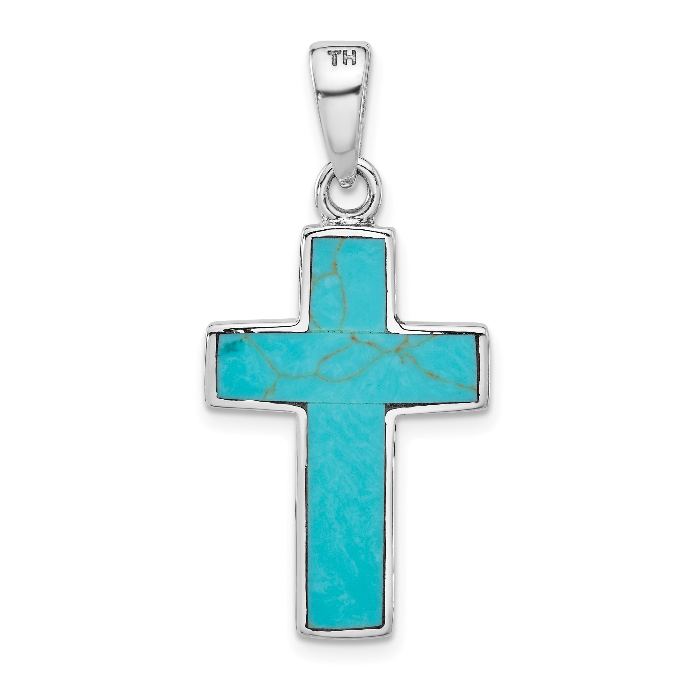 SS RH-plated Reversible Reconstituted Turquoise Cross Pendant