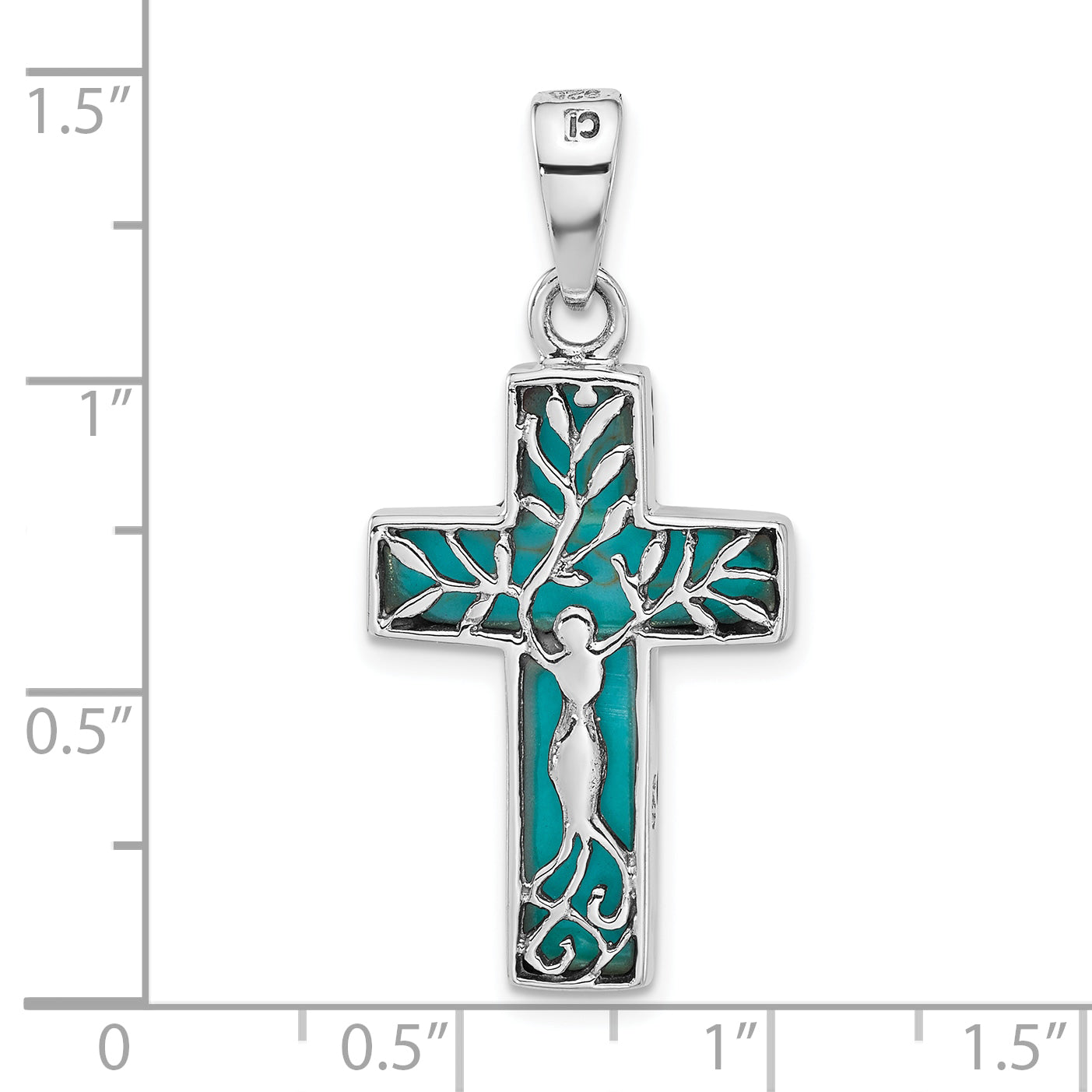 SS RH-plated Reversible Reconstituted Turquoise Cross Pendant