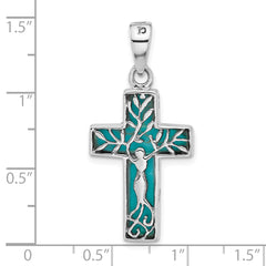 SS RH-plated Reversible Reconstituted Turquoise Cross Pendant