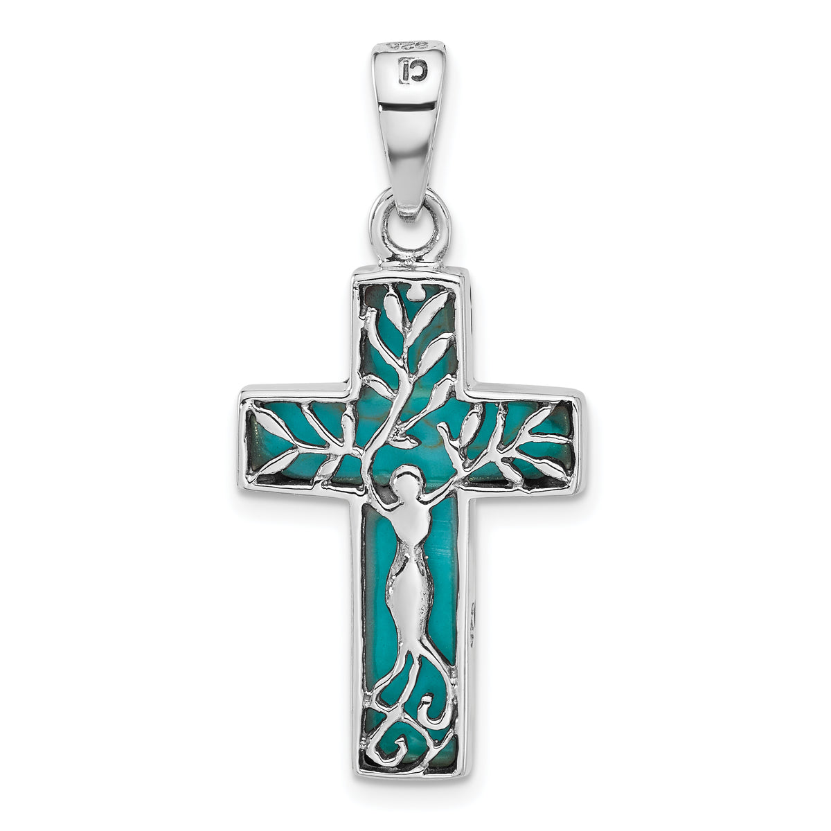 SS RH-plated Reversible Reconstituted Turquoise Cross Pendant