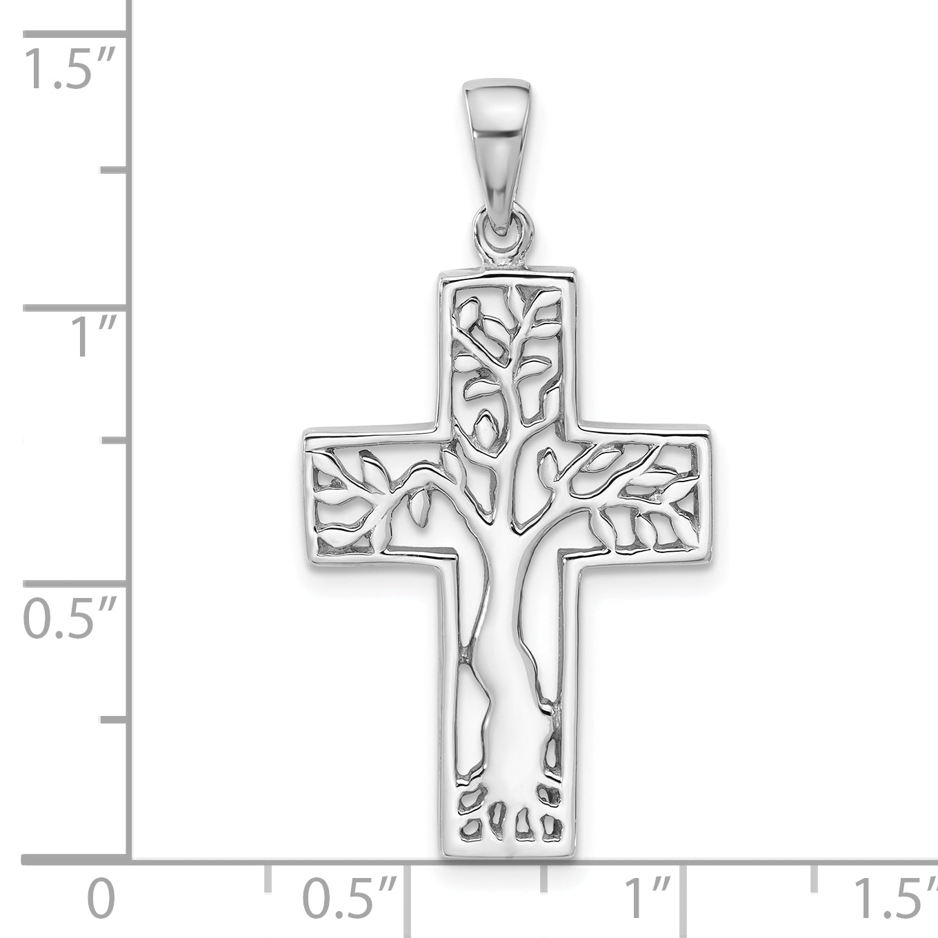 Sterling Silver Rhodium-Plated Polished Tree in Cross Pendant