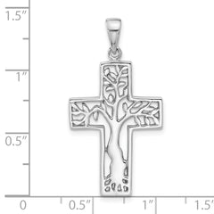 Sterling Silver Rhodium-Plated Polished Tree in Cross Pendant