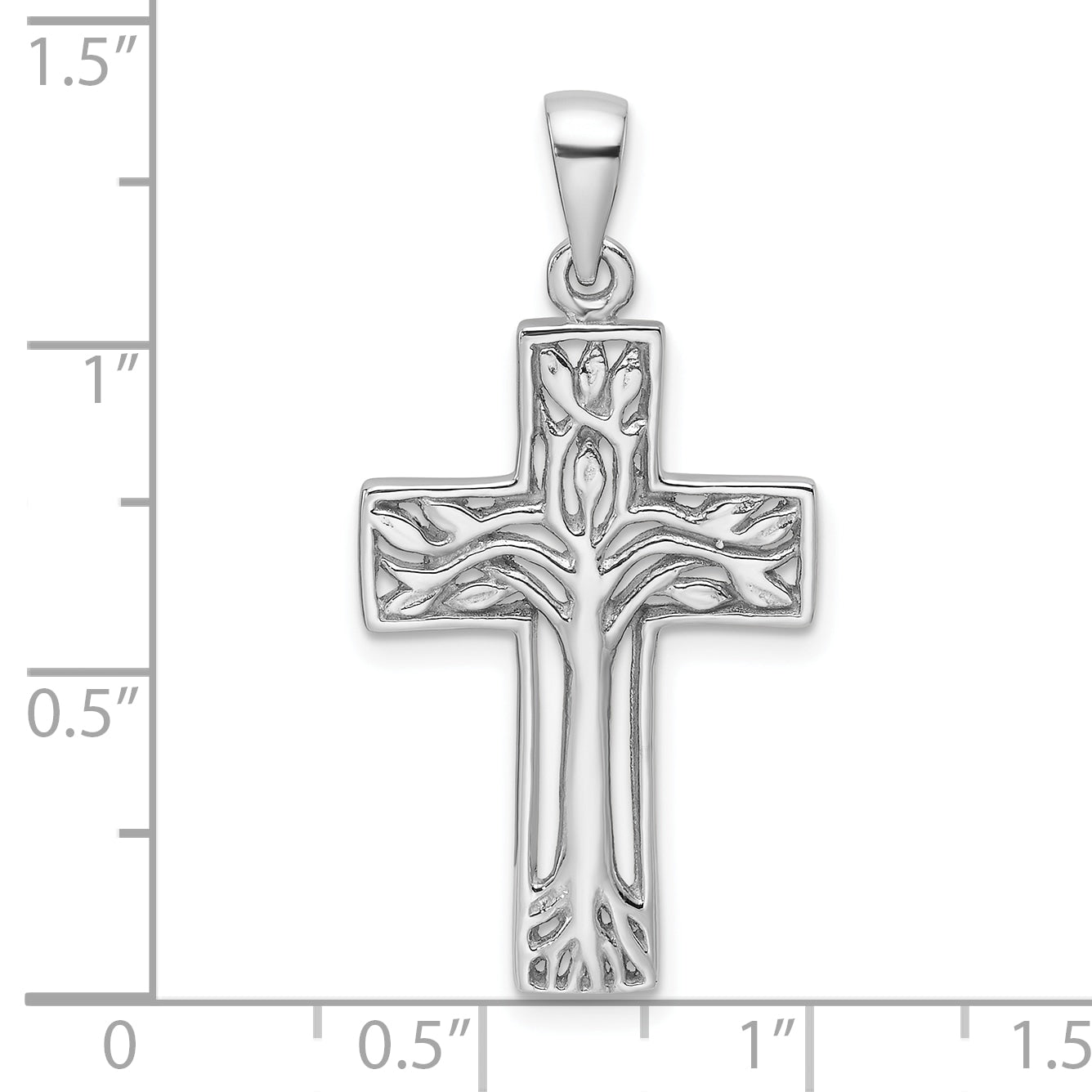 Sterling Silver Rhodium-Plated Polished Cross with Tree Pendant