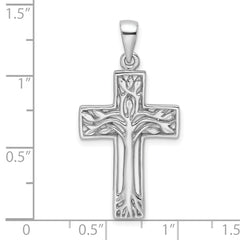 Sterling Silver Rhodium-Plated Polished Cross with Tree Pendant