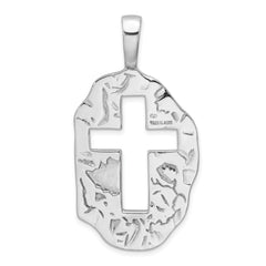 Sterling Silver Rhodium-plated Cut Out Cross Reversible Pendant