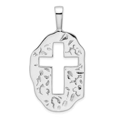 Sterling Silver Rhodium-plated Cut Out Cross Reversible Pendant