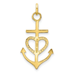 Sterling Silver Gold-tone Cross CZ Heart Anchor Pendant