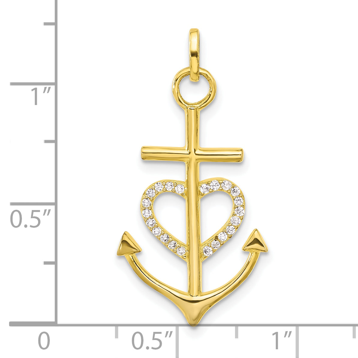 Sterling Silver Gold-tone Cross CZ Heart Anchor Pendant