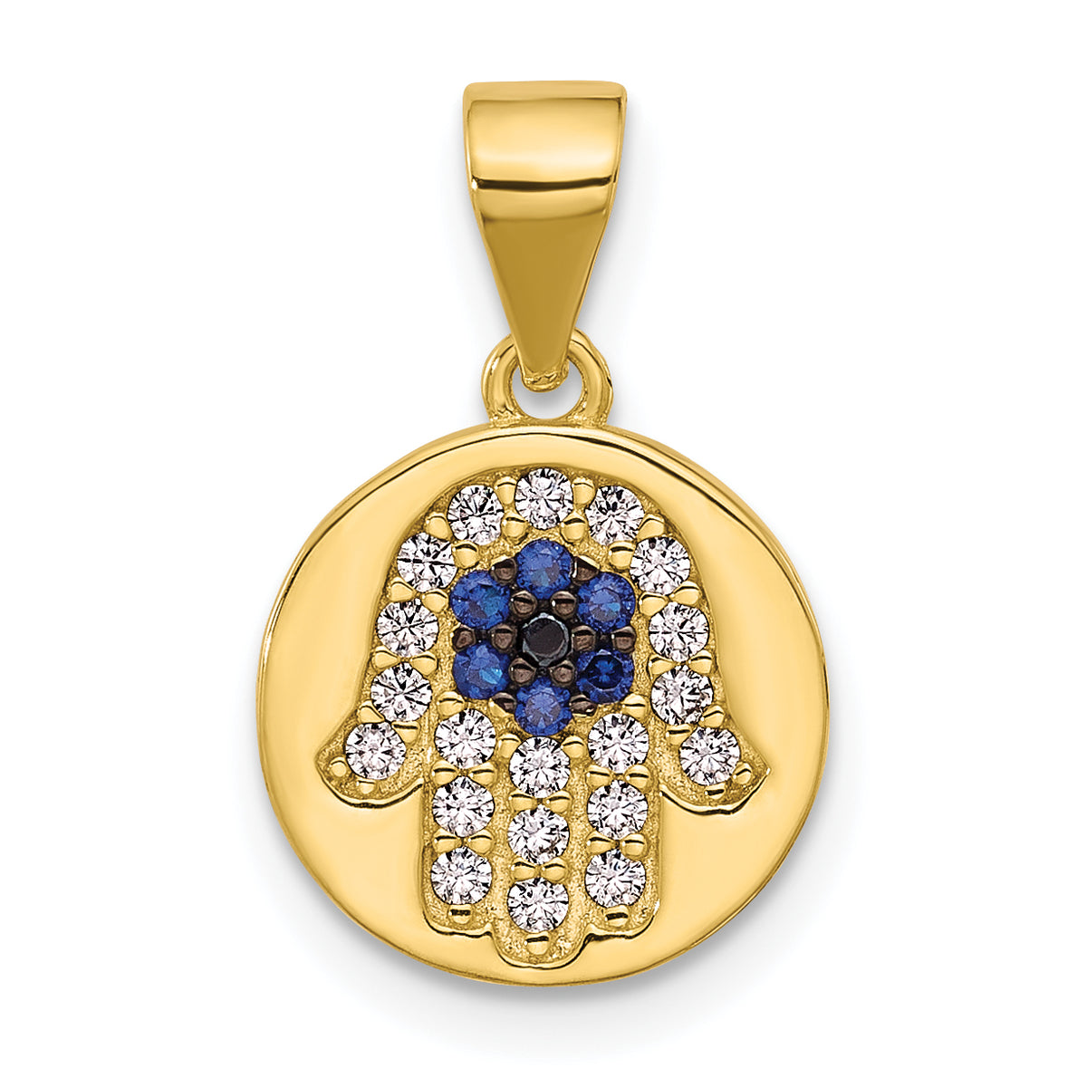 SS Gold-tone Black Rhodium CZ and Nano Crystal Hamsa Pendant