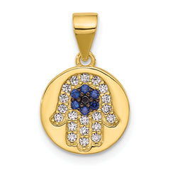 SS Gold-tone Black Rhodium CZ and Nano Crystal Hamsa Pendant