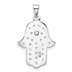 Sterling Silver Rhodium-plated Blue and White CZ Hamsa Eye Pendant