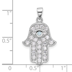 Sterling Silver Rhodium-plated Blue and White CZ Hamsa Eye Pendant