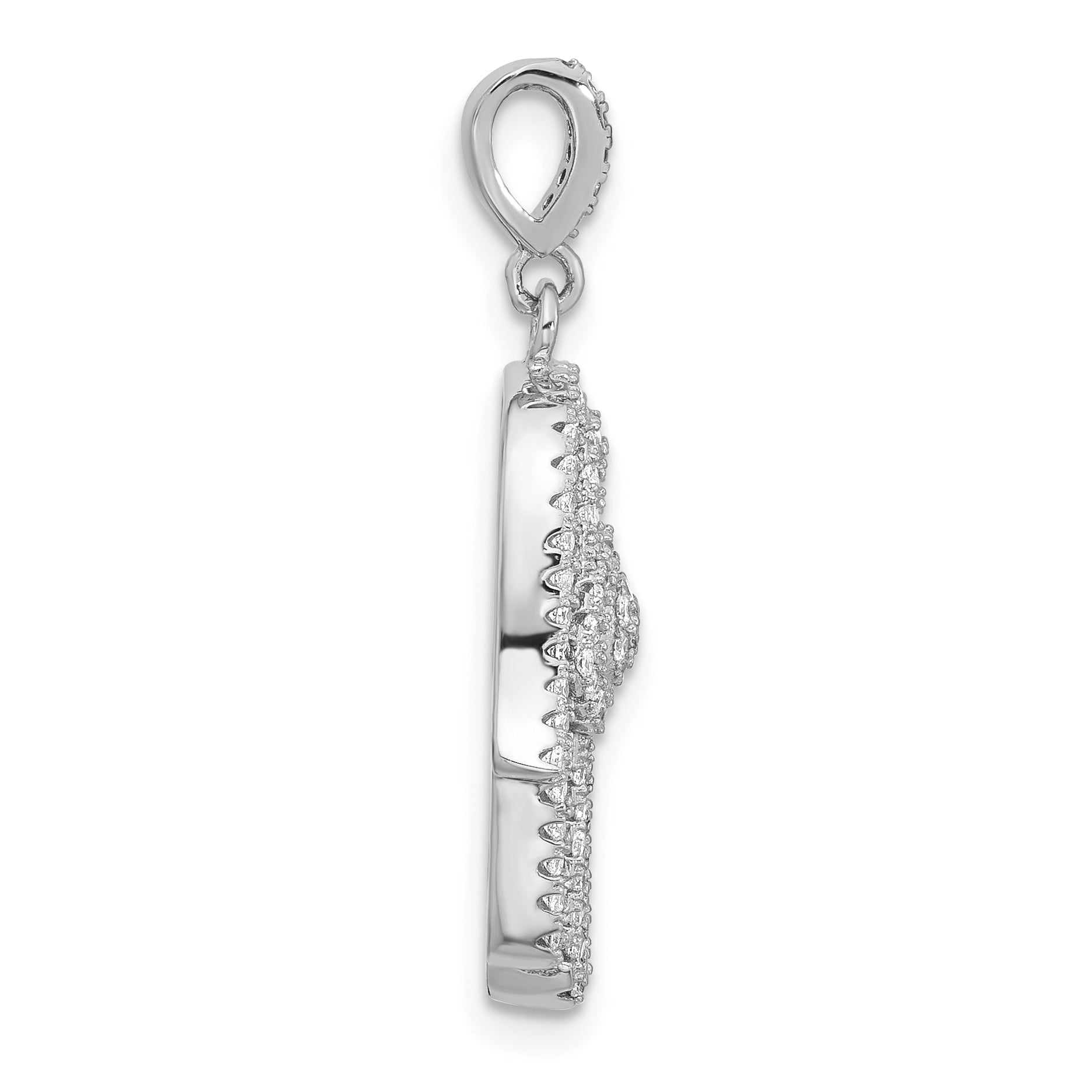 Sterling Silver Rhodium-plated CZ Evil Eye Hamsa Pendant