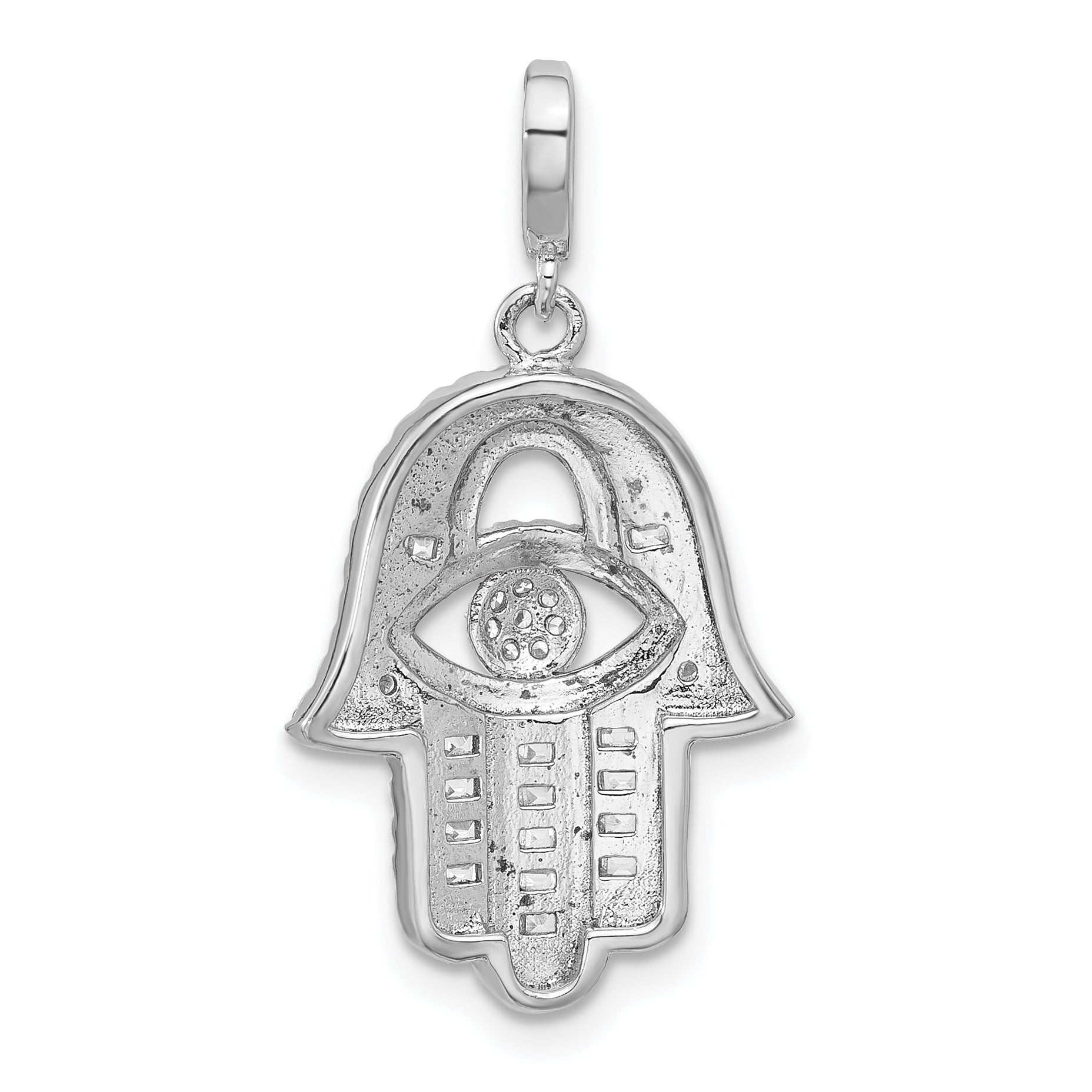 Sterling Silver Rhodium-plated CZ Evil Eye Hamsa Pendant