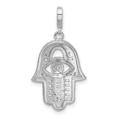 Sterling Silver Rhodium-plated CZ Evil Eye Hamsa Pendant