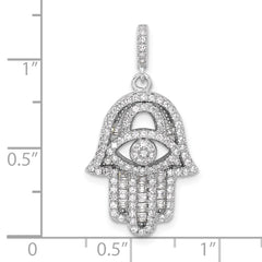 Sterling Silver Rhodium-plated CZ Evil Eye Hamsa Pendant