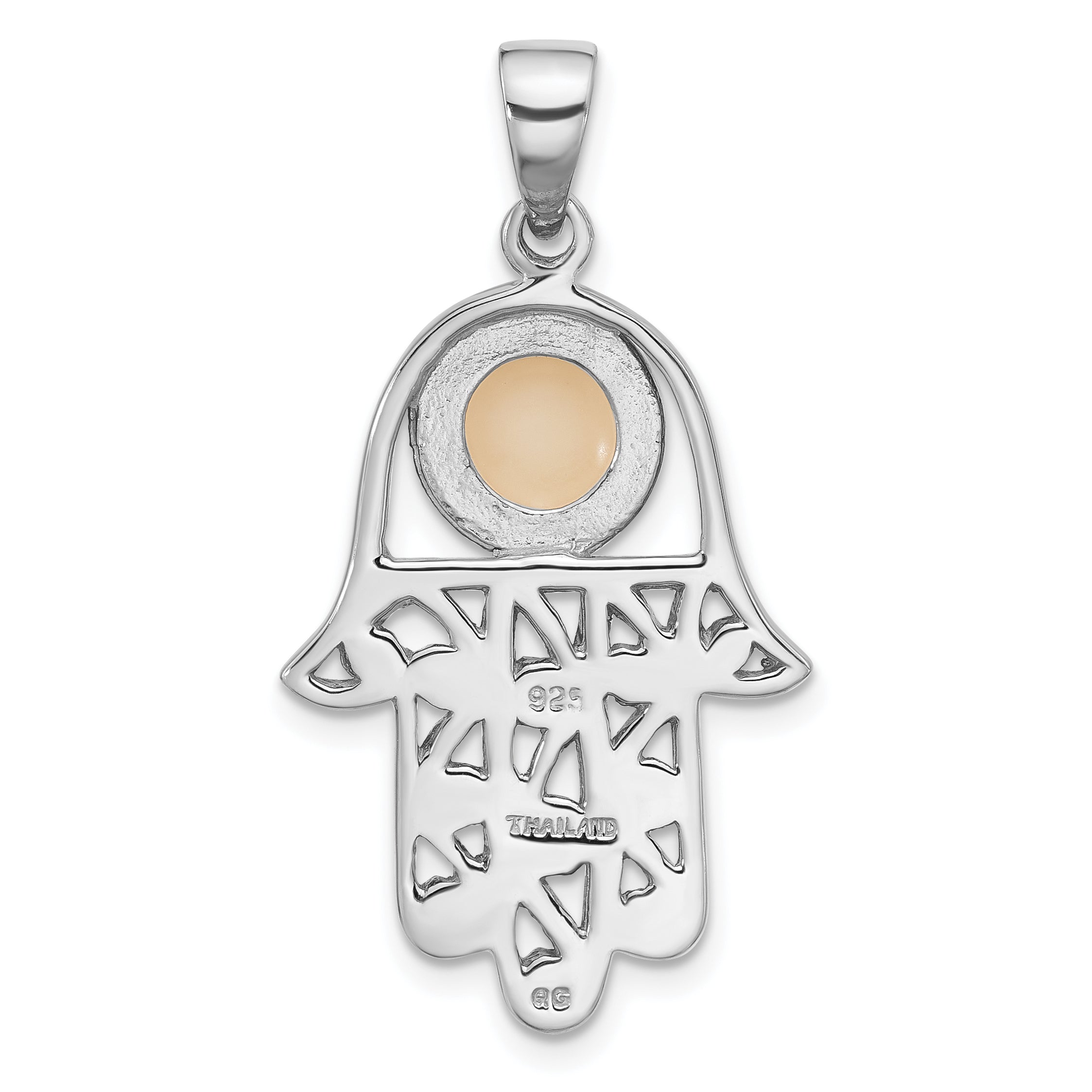 Sterling Silver Rhodium-Plated Polished Mother of Pearl Hamsa Pendant