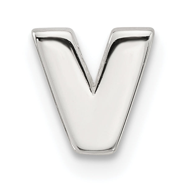 Sterling Silver E-coated Letter V Slide Charm