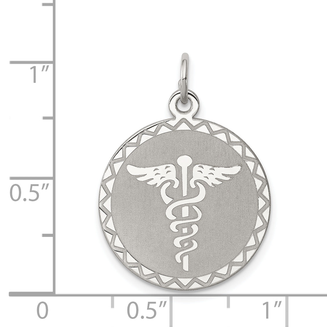 "925 Sterling Silver Rhodium-Plated Caduceus Pendant with Engravable Polished Finish"